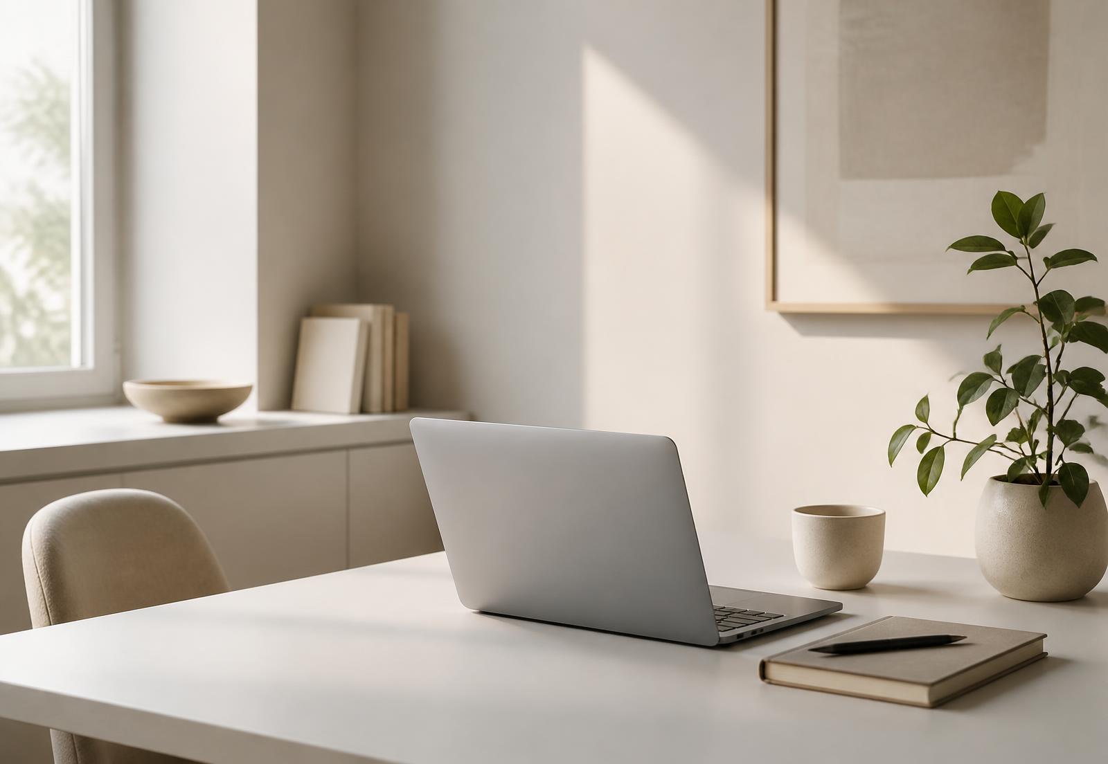 Espace de travail épuré et lumineux